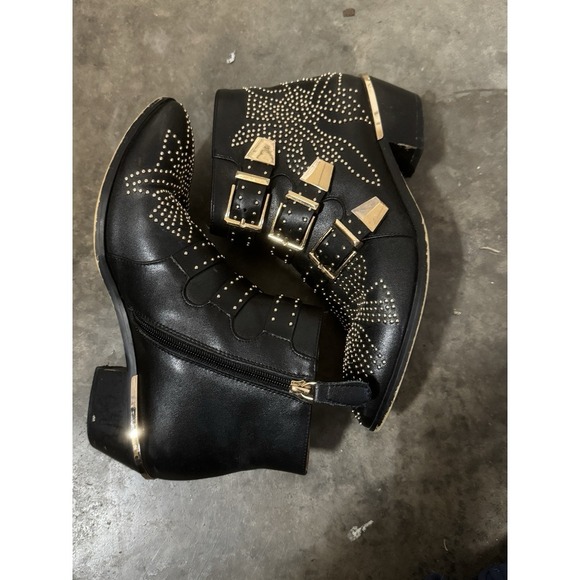 Bashafari Leather studs Ankle shoes Cowboy Boots Metallic black Gold size 39 (8) - Picture 3 of 11